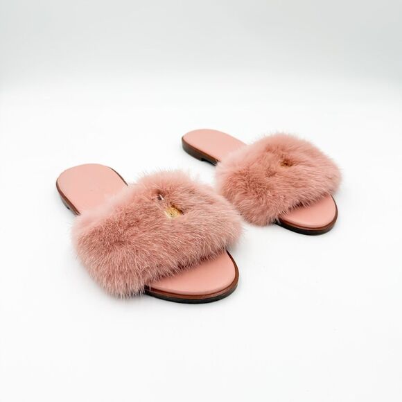 Louis Vuitton Shoes - Louis Vuitton LV Lock Pink Mink Fur Slides Sandals EU 38 US 8